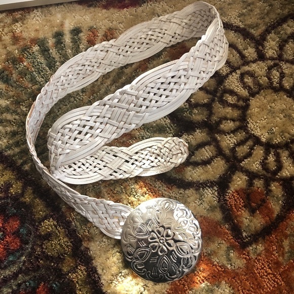 Sonoma White Leather Braided Boho Bohemian Conch Buckle Hippie Belt main image 6
